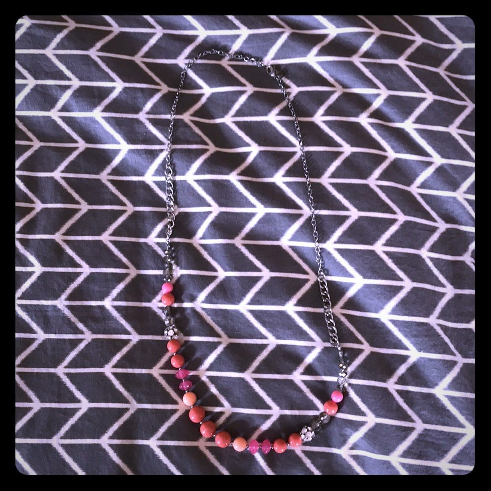 Long pink/orange bead statement necklace